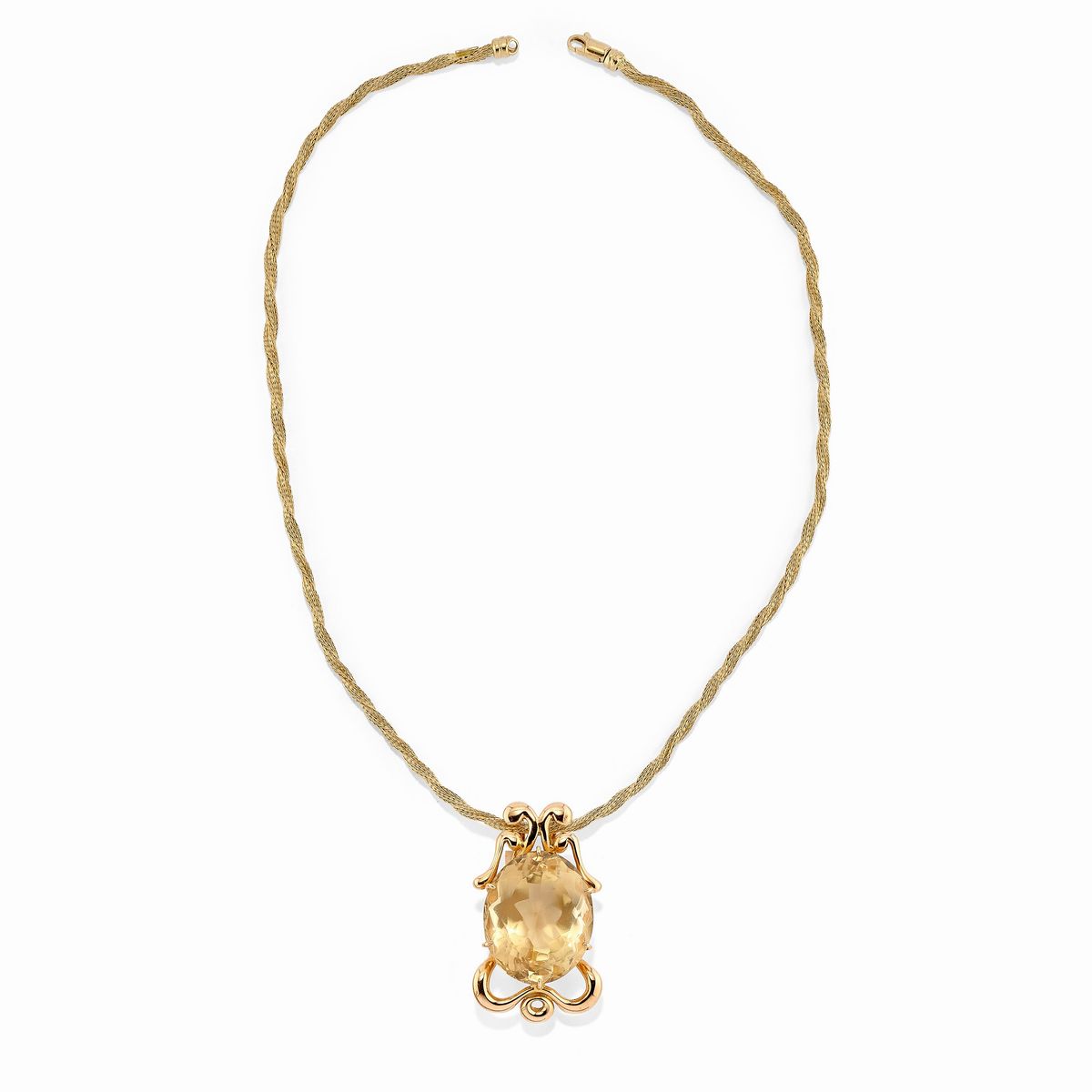 Collana Ciondolo In Citrino Giallo Naturale Pietra Grezza Guarigione Y10