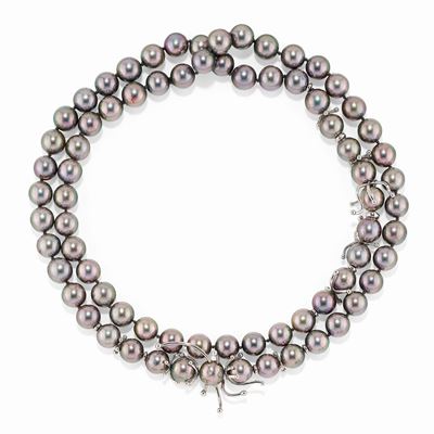 Demi-parure con Perle Coltivate Tahiti, Oro Bianco 18k e Diamanti