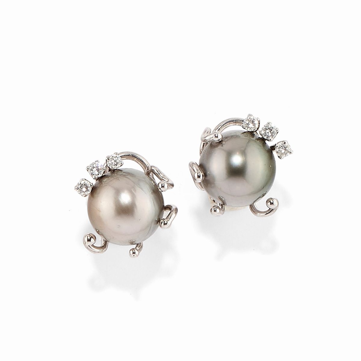 Demi-parure con Perle Coltivate Tahiti, Oro Bianco 18k e Diamanti