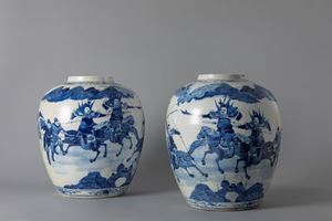 A pair of white and blue porcelain vases. China, 19th century