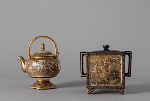 A Satsuma ceramic teapot and a box with cover. Japan, Meiji period (1868-1912)