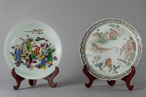 A shaped porcelain plate , China 18th century and a white porcelain plate, China 19th century