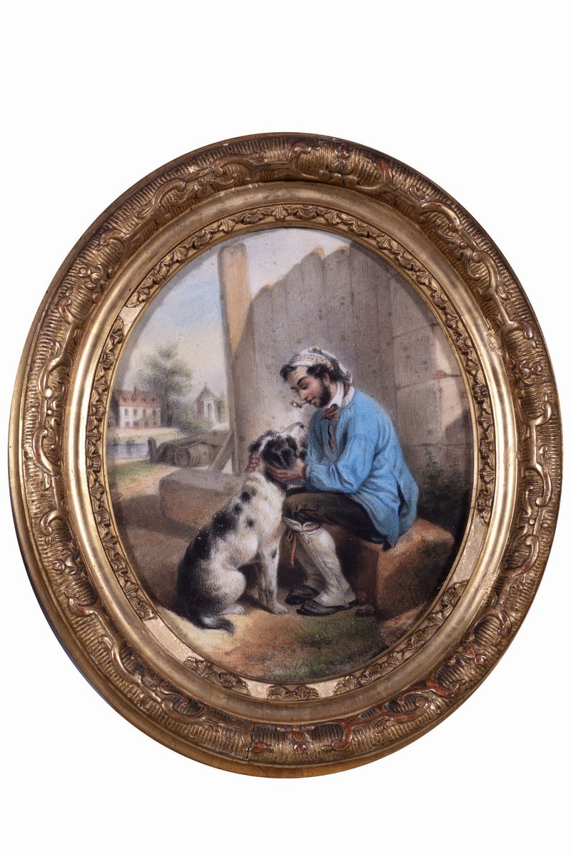 Scuola Francese, Secolo XIX - Giovane con Cane