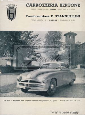 Volantino Carrozzeria Bertone Trasformazione C. Stanguellini. Fiat 1100 Berlinetta modello Special Bertone - Stanguellini 