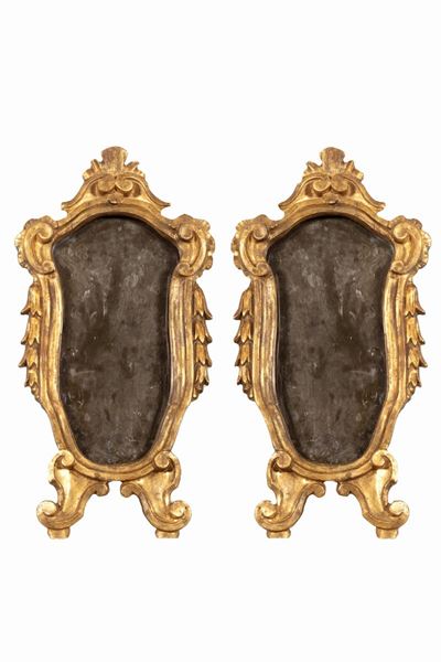Coppia di Specchierine in Legno Intagliato e Dorato