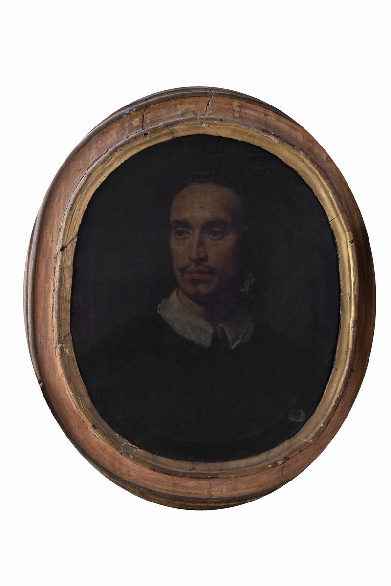 Scuola Italiana, Secolo XIX - Ritratto di gentiluomo a mezzo busto, olio su tela originale in ova...