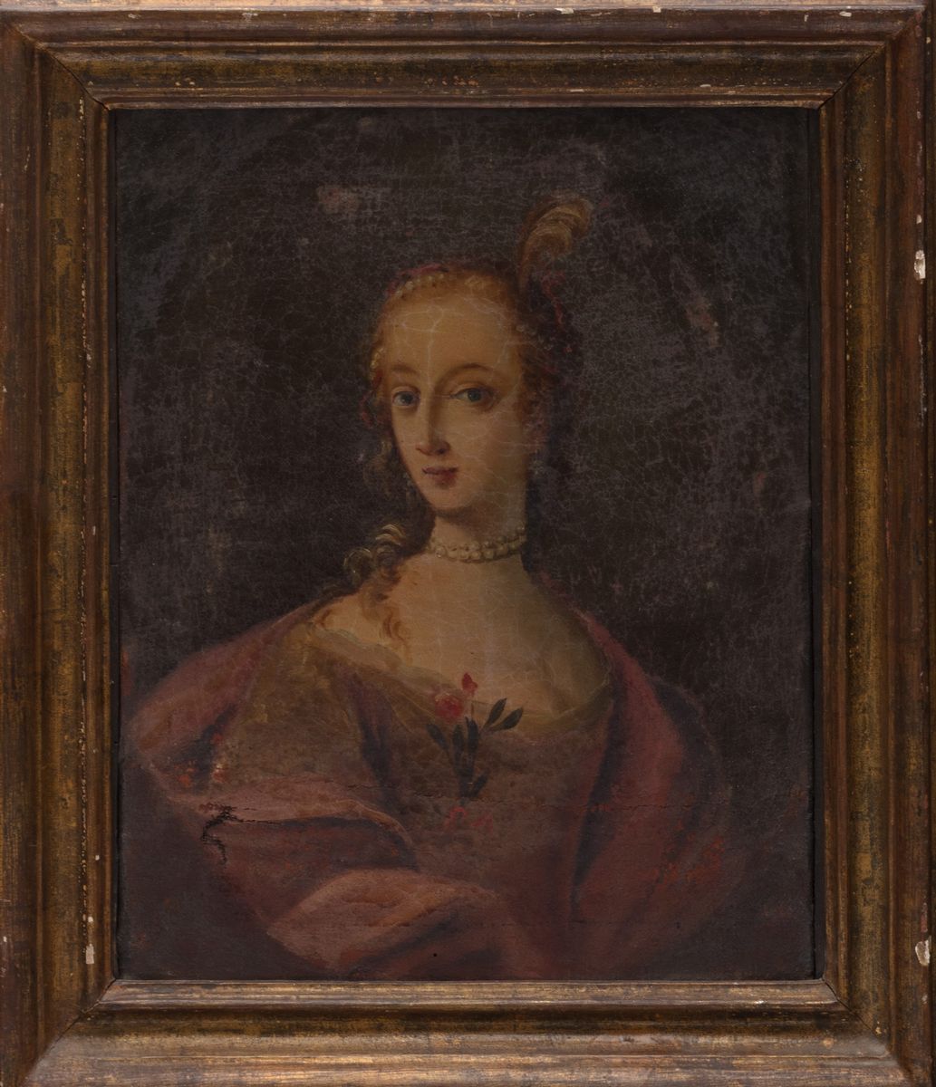 Scuola Francese, Secolo XVIII - Autore ignoto, Ritratto di dama a mezzo busto, olio su tela