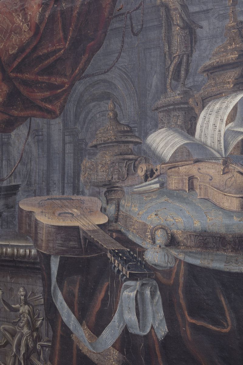 Carlo Manieri (attivo a Roma 1662 - 1700) - Autore non identificato, Natura morta con chitarra, v...