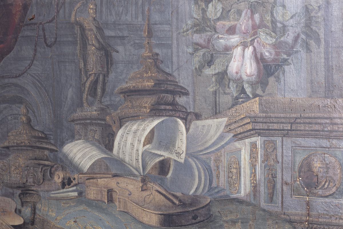 Carlo Manieri (attivo a Roma 1662 - 1700) - Autore non identificato, Natura morta con chitarra, v...