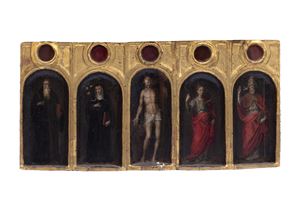 Predella with four saints on the sides and Christ in the centre