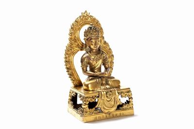 Figura di Amitayus in Bronzo Dorato, Cina Periodo Qianlong Circa 1770