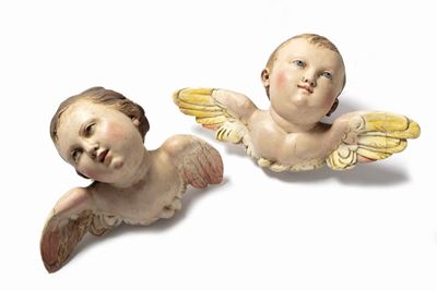 Due Cherubini in Legno Laccato Policromo
