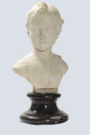 White Carrara marble bust of a young boy, 19th century