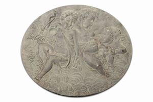 Grande placca ovale in bronzo con scena bacchica, fine secolo XIX - inizi secolo XX