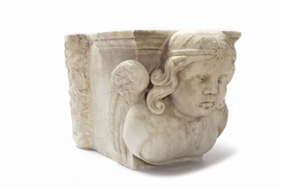 Capitello in Marmo con Testa di Cherubino, Fine Secolo XIX