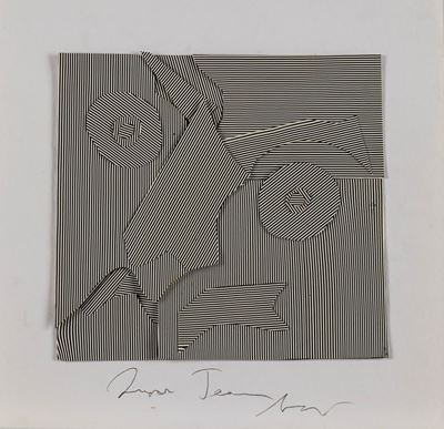 Alla maniera di Vasarely, collage su carta, prova d'artista