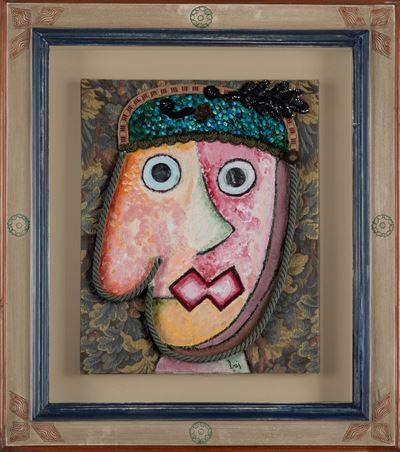 Personaggio, acrilici e collage su tavola