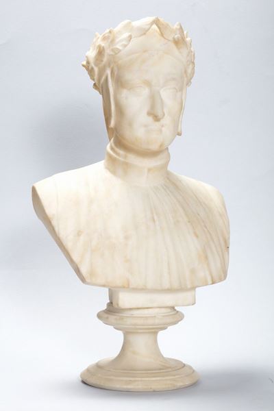 Scultura in Alabastro Raffigurante Busto di Dante Alighieri, Secolo XIX
