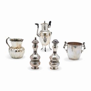 Five silver objects, 20th Century, defects