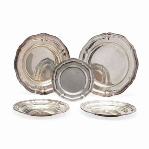 Five silver plates, Italy, Ricci Alessandria, 20th century