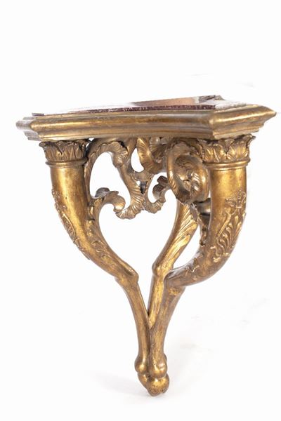 Mensola in Legno Dorato con Piano in Porfido, Carlo X