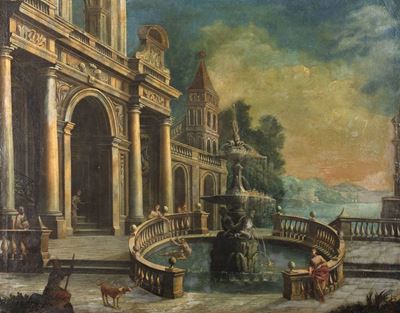 Capriccio Architettonico con Fontana Monumentale e Astanti