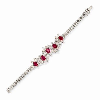 Bracciale in Oro Bianco 18k, Rubini e Diamanti