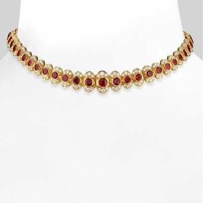 Collana in Oro Giallo 18k, Rubini e Diamanti