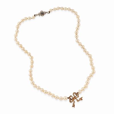 Collana in Oro Bicolore 18k, Perle e Zaffiro