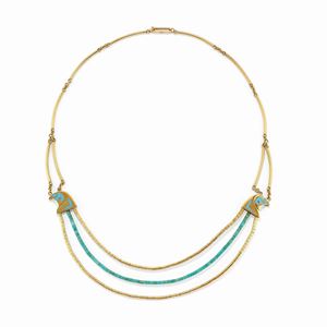  - Demi paure in oro giallo 18k, smalto e turchesi