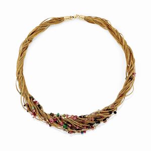  - Collana in oro giallo 18k e pietre colorate