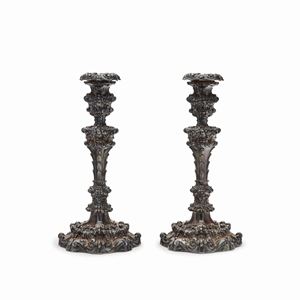  - Two silver candlesticks, England, 19th Century