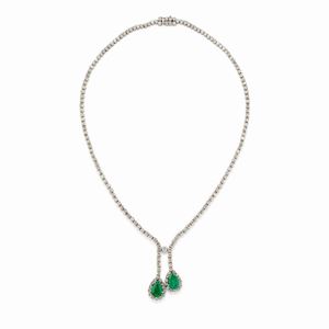  - Collana in oro bianco 18k, diamanti e smeraldi