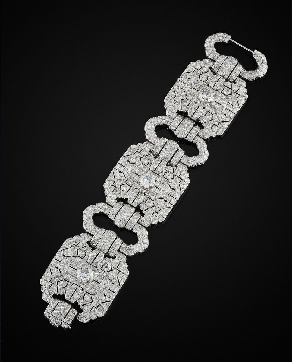 Importante Bracciale in Platino e Diamanti, 1930 Circa