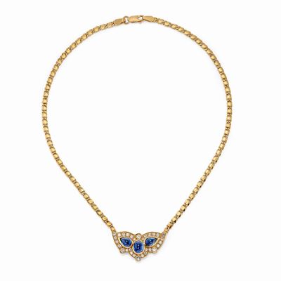 Collana in Oro Giallo 18k, Diamanti e Zaffiri