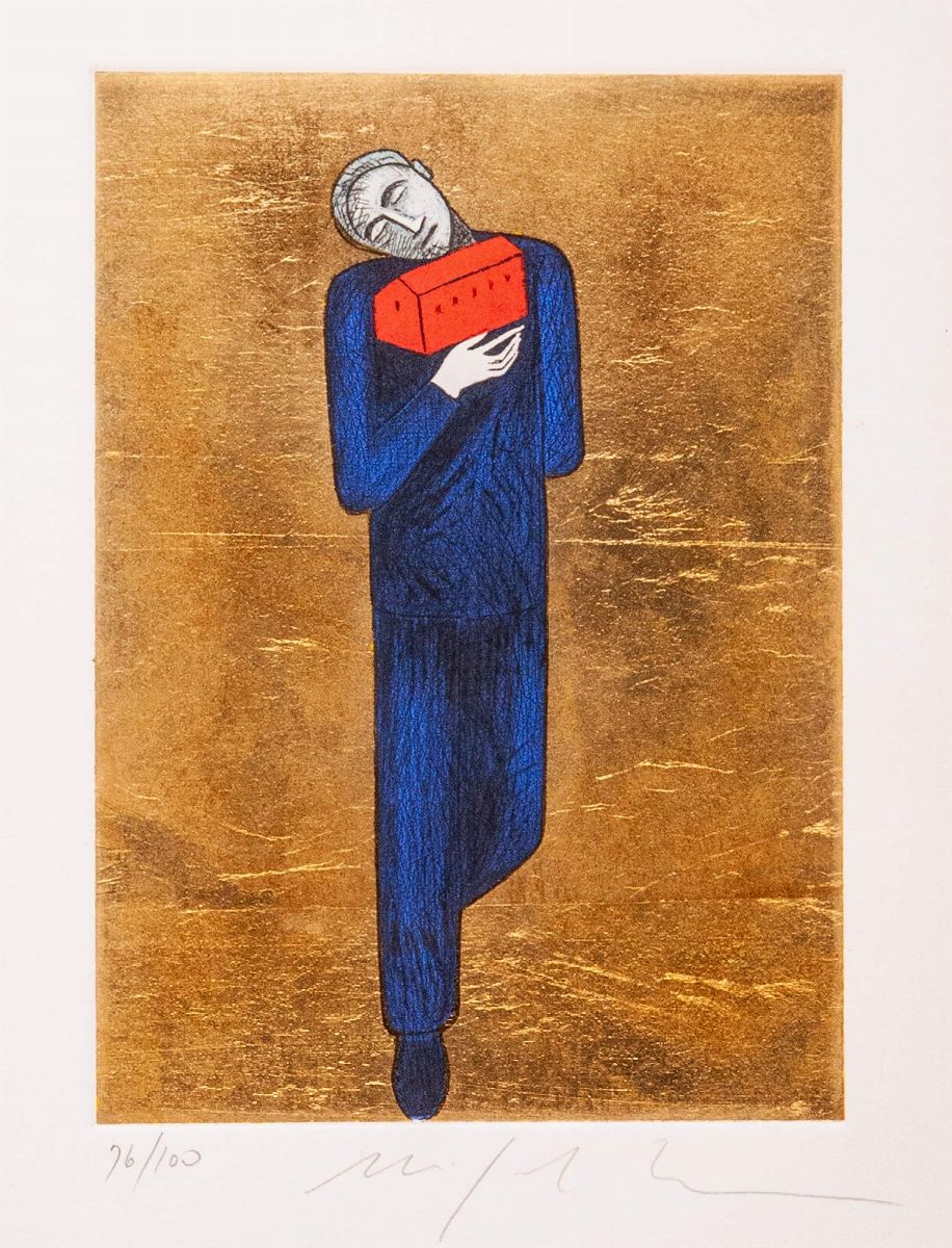 Mimmo Paladino - Senza titolo - 4 incisioni all’acquaforte, acquatinta, serigrafia e foglia d’oro