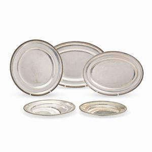  - Five silver trays, Italy, 20th century