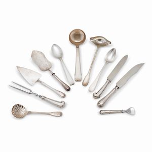 A silver service cutlery of different styles