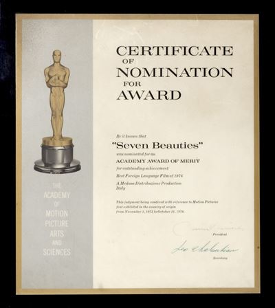 Nomination all'Oscar per 'Pasqualino Settebellezze', Placca in legno