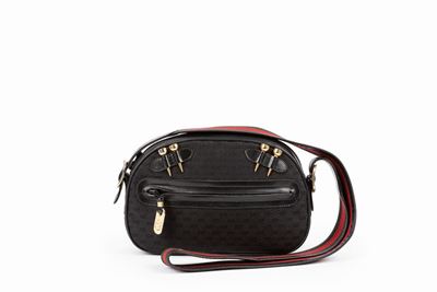 Borsa in tela monogrammata, nera con dettagli in pelle