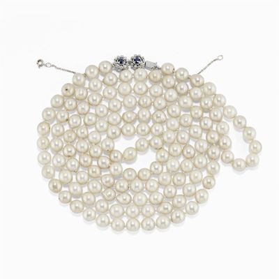 Cllana in Oro Bianco 18k, Zaffiri e Perle Coltivate Giappone