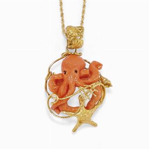 Pendente in oro 18k e corallo