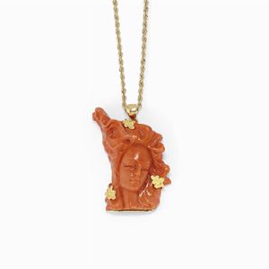 Pendente in oro 18k e corallo