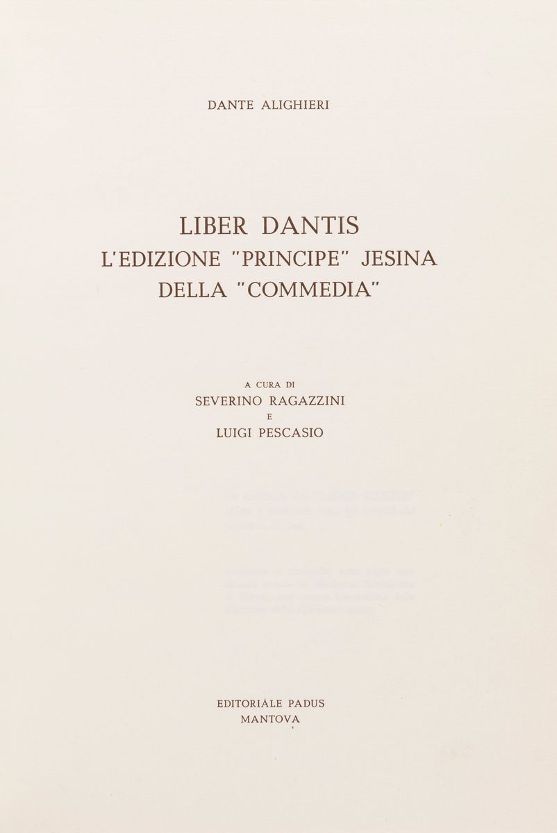 Liber Dantis. L'edizione "principe" Jesina della Commedia