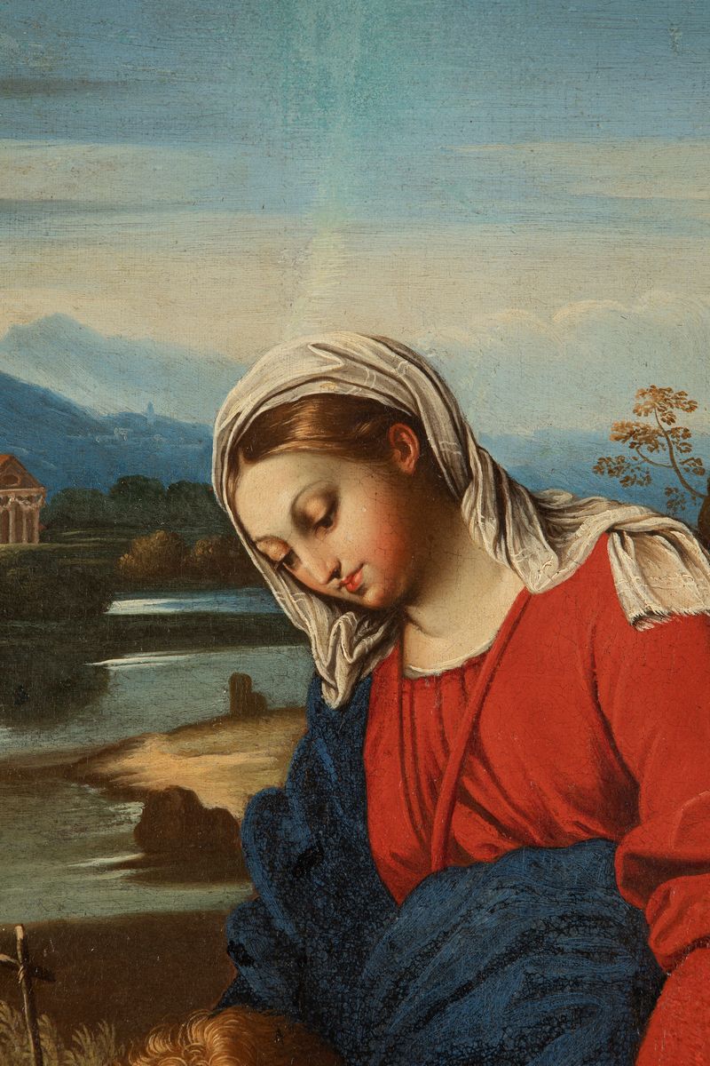 Scuola Italiana, Secolo XVII - Raffaello, Madonna del paesaggio, olio su tela