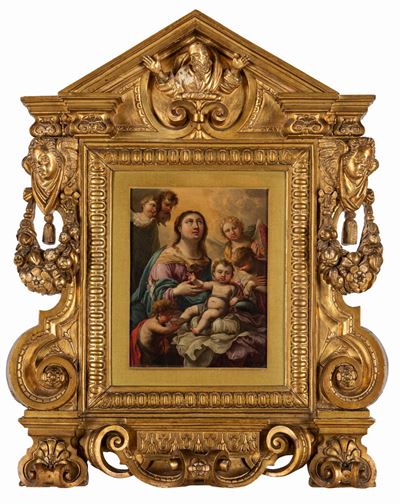 Scuola dell'Italia centrale, Madonna con Bambino, San Giovannino e angeli, olio su rame