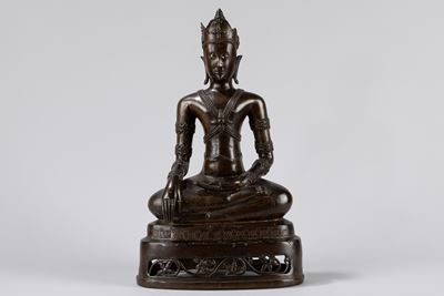 Scultura in Bronzo Raffigurante Buddha Assiso. Sud-est Asia, Secolo XIX
