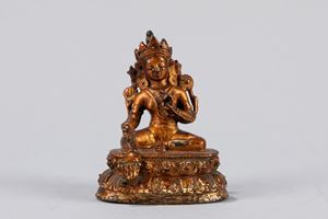 Piccola scultura in bronzo raffigurante Tara. Cina/Tibet, secolo XIX