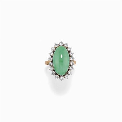 Anello in Oro Bicolore 18k, Giada e Diamanti