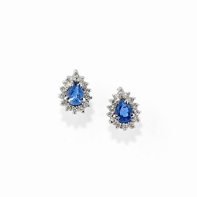 Orecchini in Oro Bianco 18k, Diamanti e Zaffiri